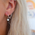 Hanging Star Hoop Sterling Silver Earrings