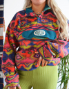 Vintage Funky Fleece Jacket Colourful Patterned 1/4 Zip Jumper Medium