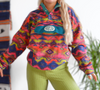 Vintage Funky Fleece Jacket Colourful Patterned 1/4 Zip Jumper Medium