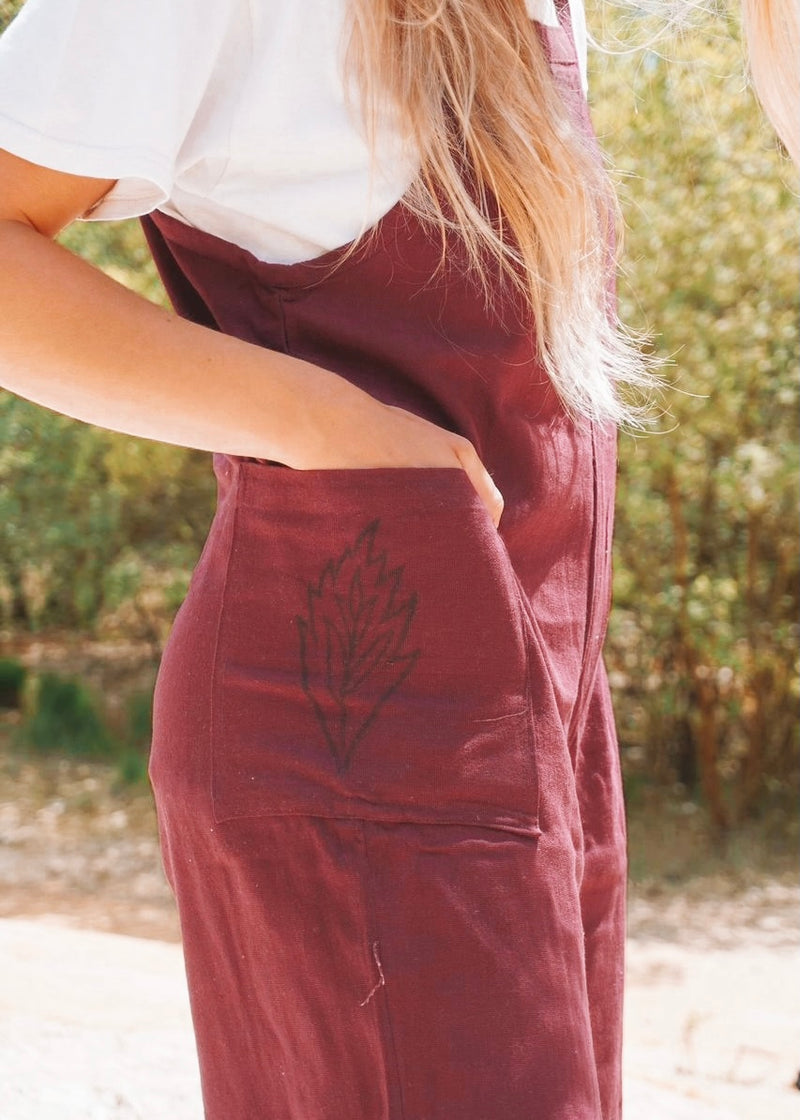 Bodhi Raw Cotton Dungarees in Maroon