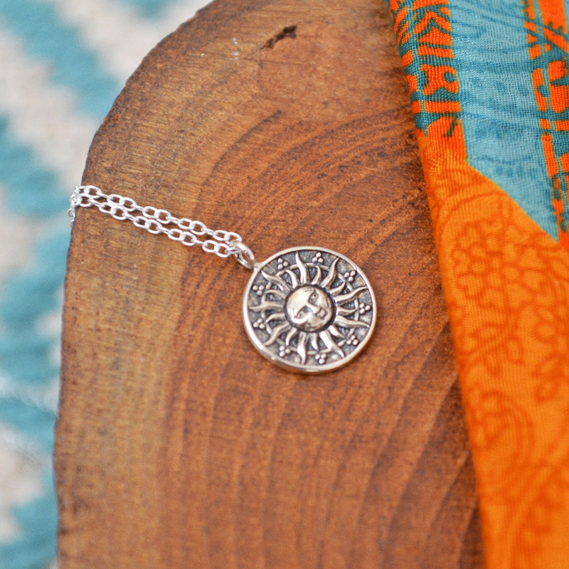 Sterling Silver Sun Face Necklace