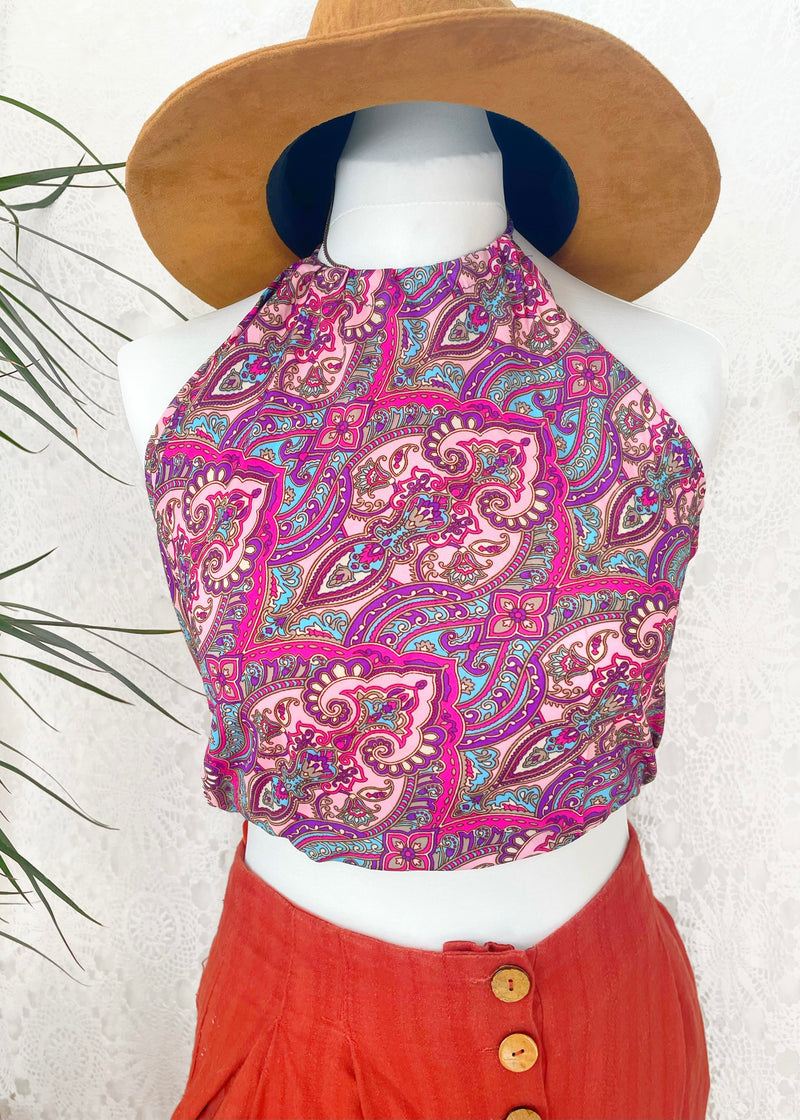 Paisley Bohemian Halter Backless Crop Top Free Size
